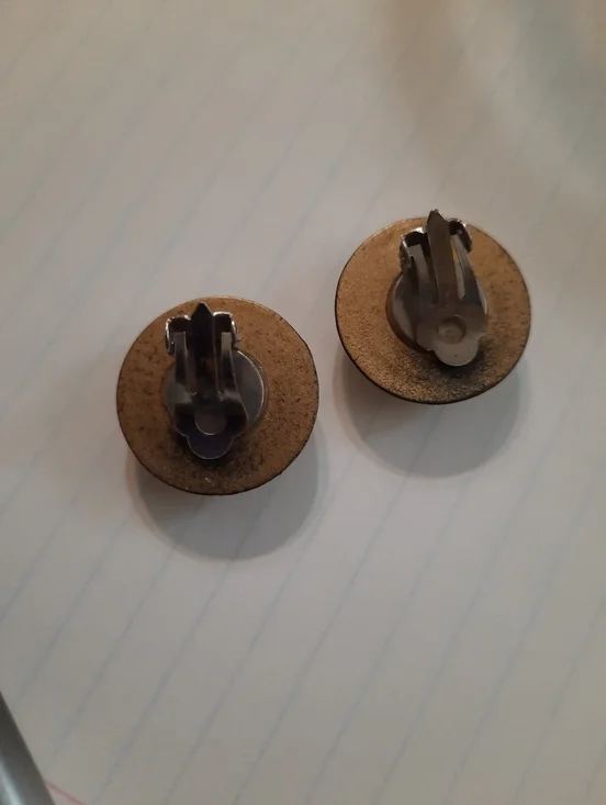 Gold-Tone Blue Stone Button Earrings Vintage 80's - Picture 5 of 7